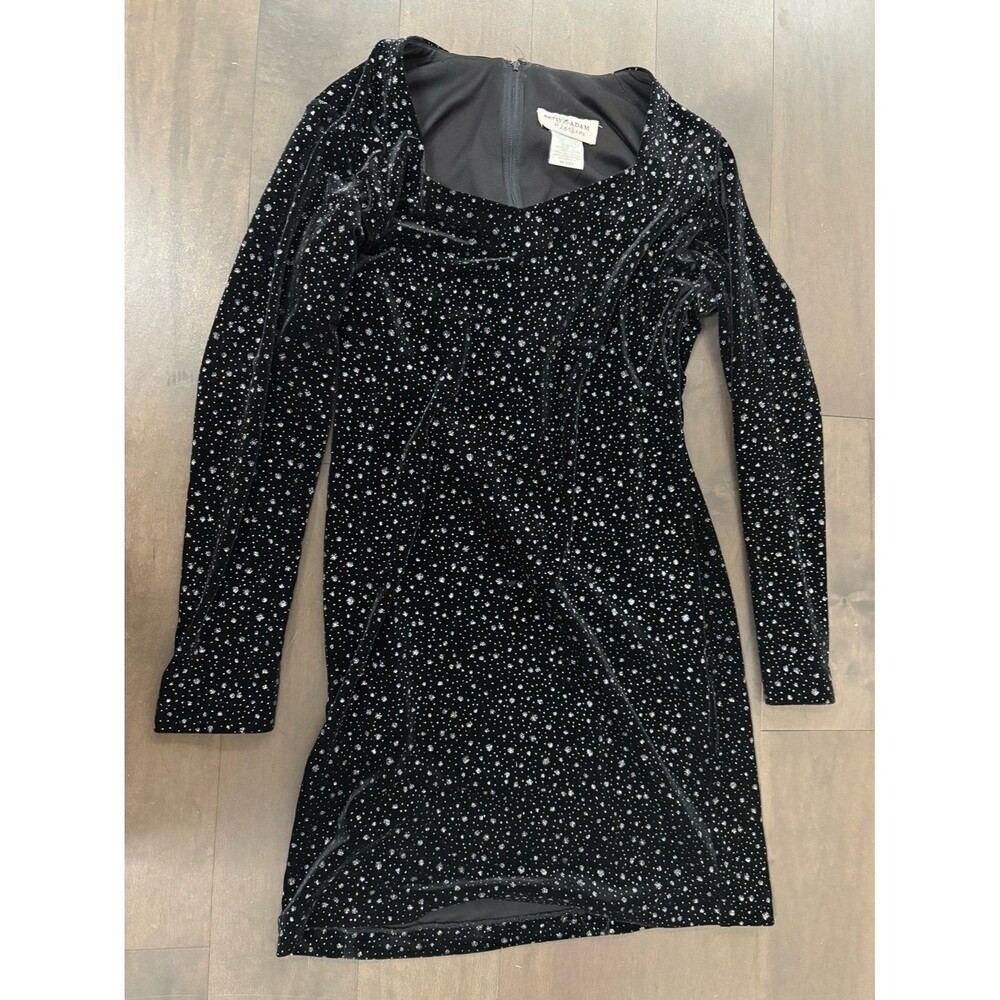 Vintage Betsy & Adam Velvet Glitter Starburst Dress Bodycon Long Sleeve
